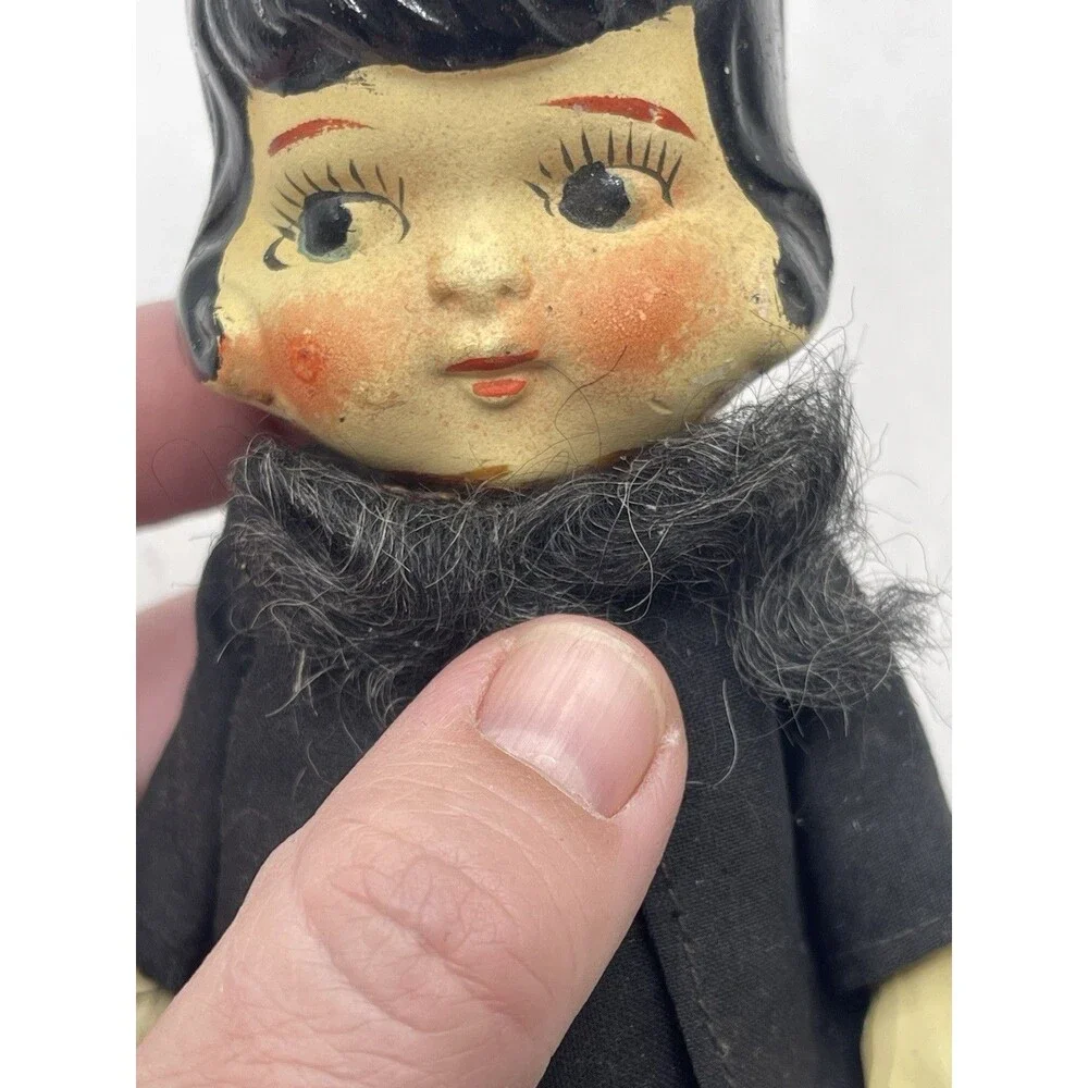 Vintage 7” Amish Man Ceramic Porcelain Doll w/ Black Outfit & Beard Handpainted